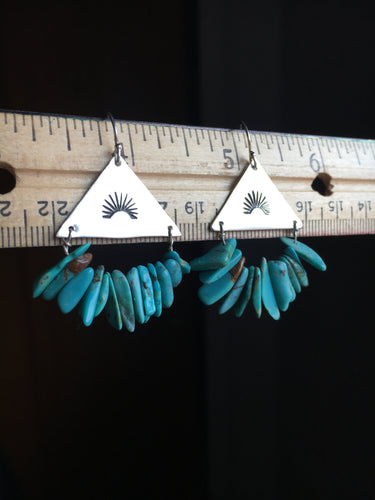 Stamped triangle earrings with turquoise beads