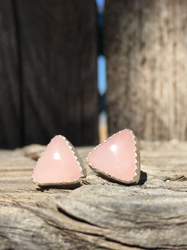 Rose quartz triangle studs