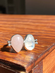 Fused Rose Quartz and Rosecut Moonstone Double Ring—size 9.5