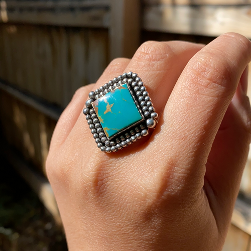 Royston Square Beaded Shield Ring — size 9 3/4