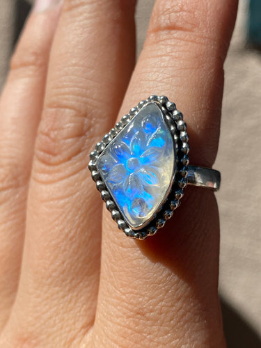 Carved Free-form Moonstone Ring—size 6