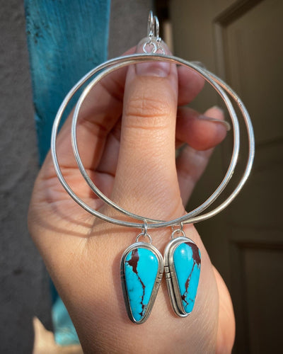 Kingman Turquoise Teardrop Dangle Hoops