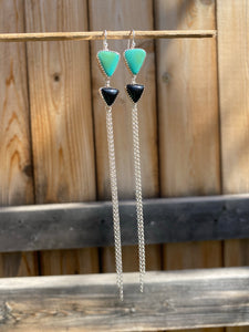 Nacozari Turquoise Double Triangle Chain Dangle Earrings